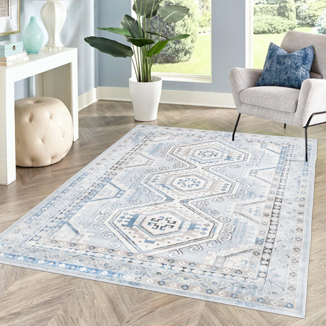 Aqua Blue 4' 1 x 6' 1 Charlotte Rectangle Area Rug 100% Polypropylene With Jute Backing Traditional Classical Durable Carpet for Living Dining Office Rooms for Sale at Rug Engine