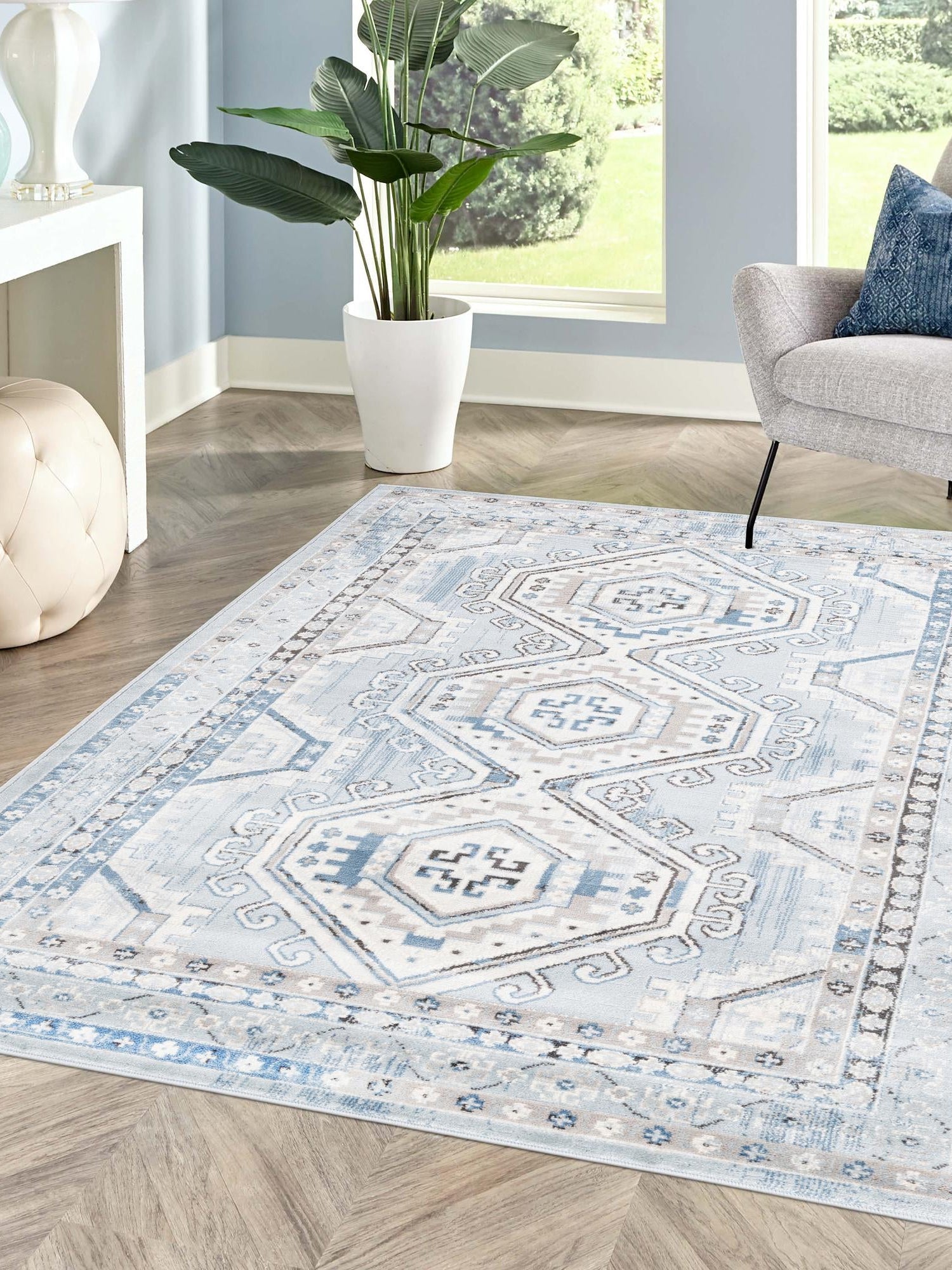 Aqua Blue 5' 3 x 8' Charlotte Rectangle Area Rug 100% Polypropylene With Jute Backing Traditional Classical Durable Carpet for Living Dining Office Rooms for Sale at Rug Engine