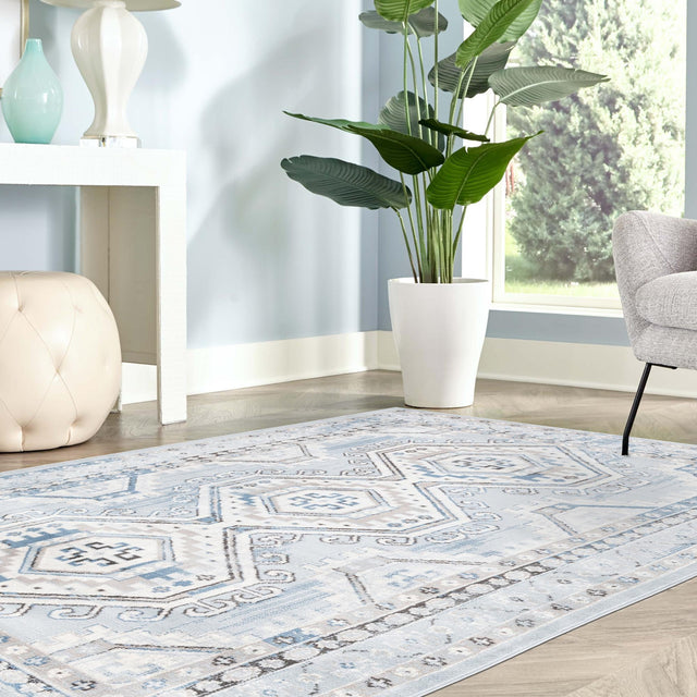 Aqua Blue 4' 1 x 6' 1 Charlotte Rectangle Area Rug 100% Polypropylene With Jute Backing Traditional Classical Durable Carpet for Living Dining Office Rooms for Sale at Rug Engine