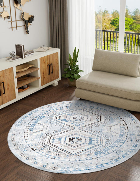 Aqua Blue 3' 1 x 3' 1 Charlotte Round Area Rug 100% Polypropylene With Jute Backing Traditional Classical Durable Carpet for Living Dining Office Rooms for Sale at Rug Engine