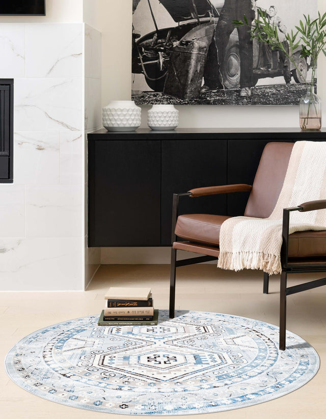 Aqua Blue 7' 10 x 7' 10 Charlotte Round Area Rug 100% Polypropylene With Jute Backing Traditional Classical Durable Carpet for Living Dining Office Rooms for Sale at Rug Engine