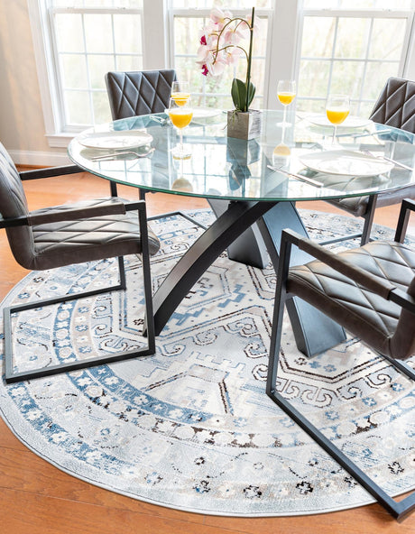 Aqua Blue 3' 1 x 3' 1 Charlotte Round Area Rug 100% Polypropylene With Jute Backing Traditional Classical Durable Carpet for Living Dining Office Rooms for Sale at Rug Engine