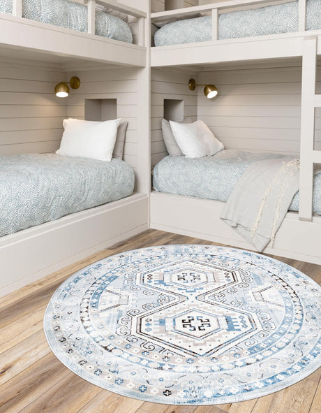 Aqua Blue 3' 1 x 3' 1 Charlotte Round Area Rug 100% Polypropylene With Jute Backing Traditional Classical Durable Carpet for Living Dining Office Rooms for Sale at Rug Engine