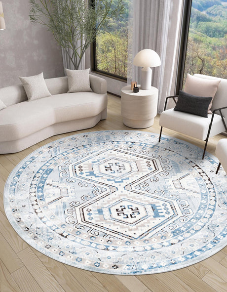 Aqua Blue 3' 1 x 3' 1 Charlotte Round Area Rug 100% Polypropylene With Jute Backing Traditional Classical Durable Carpet for Living Dining Office Rooms for Sale at Rug Engine