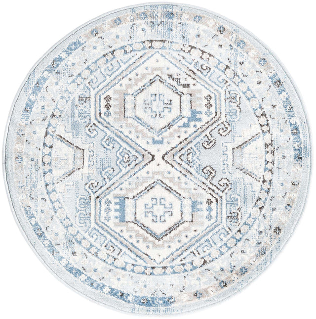 Aqua Blue 3' 1 x 3' 1 Charlotte Round Area Rug 100% Polypropylene With Jute Backing Traditional Classical Durable Carpet for Living Dining Office Rooms for Sale at Rug Engine