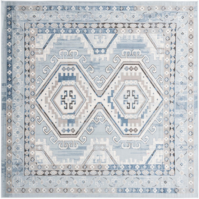 Aqua Blue 7' 10 x 7' 10 Charlotte Square Area Rug 100% Polypropylene With Jute Backing Traditional Classical Durable Carpet for Living Dining Office Rooms for Sale at Rug Engine