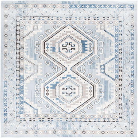 Aqua Blue 7' 10 x 7' 10 Charlotte Square Area Rug 100% Polypropylene With Jute Backing Traditional Classical Durable Carpet for Living Dining Office Rooms for Sale at Rug Engine