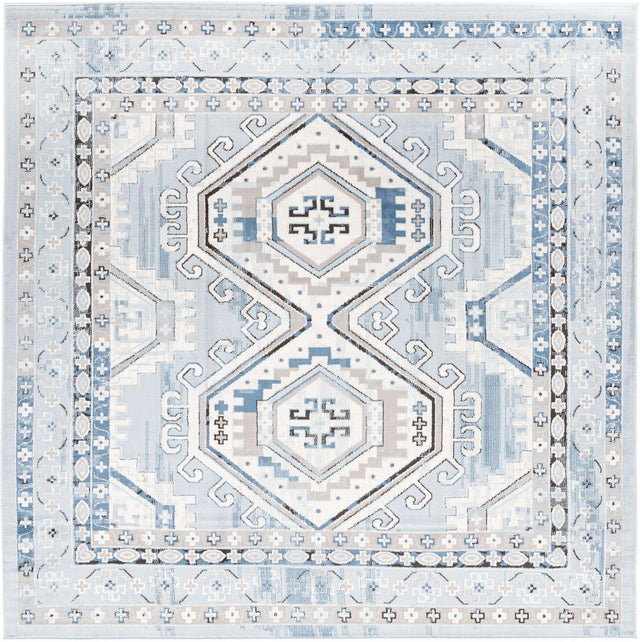 Aqua Blue 7' 10 x 7' 10 Charlotte Square Area Rug 100% Polypropylene With Jute Backing Traditional Classical Durable Carpet for Living Dining Office Rooms for Sale at Rug Engine