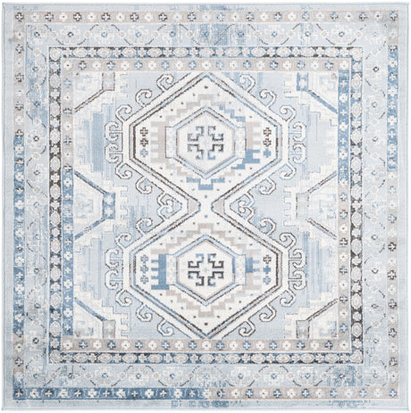 Aqua Blue 5' 3 x 5' 3 Charlotte Square Area Rug 100% Polypropylene With Jute Backing Traditional Classical Durable Carpet for Living Dining Office Rooms for Sale at Rug Engine