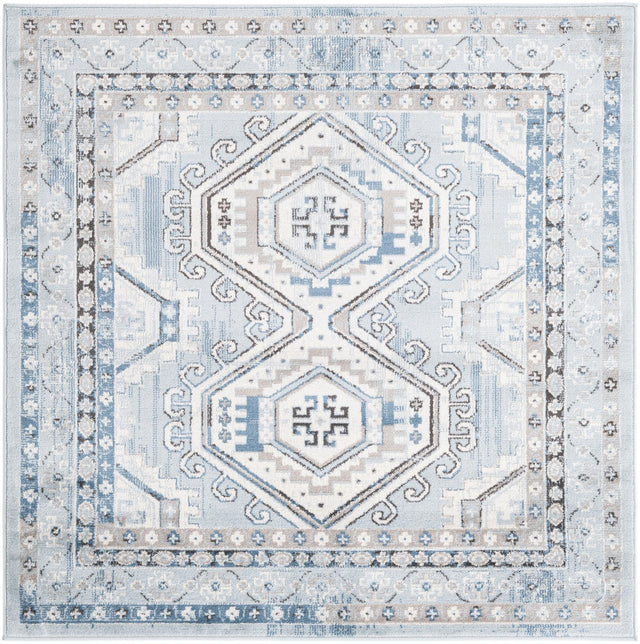 Aqua Blue 5' 3 x 5' 3 Charlotte Square Area Rug 100% Polypropylene With Jute Backing Traditional Classical Durable Carpet for Living Dining Office Rooms for Sale at Rug Engine