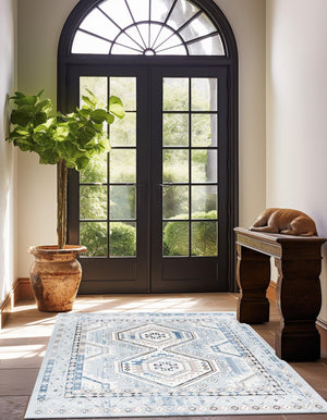 Aqua Blue 4' 1 x 4' 1 Charlotte Square Area Rug 100% Polypropylene With Jute Backing Traditional Classical Durable Carpet for Living Dining Office Rooms for Sale at Rug Engine