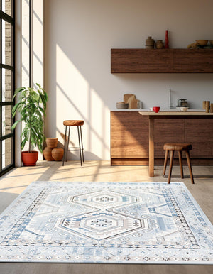 Aqua Blue 5' 3 x 5' 3 Charlotte Square Area Rug 100% Polypropylene With Jute Backing Traditional Classical Durable Carpet for Living Dining Office Rooms for Sale at Rug Engine