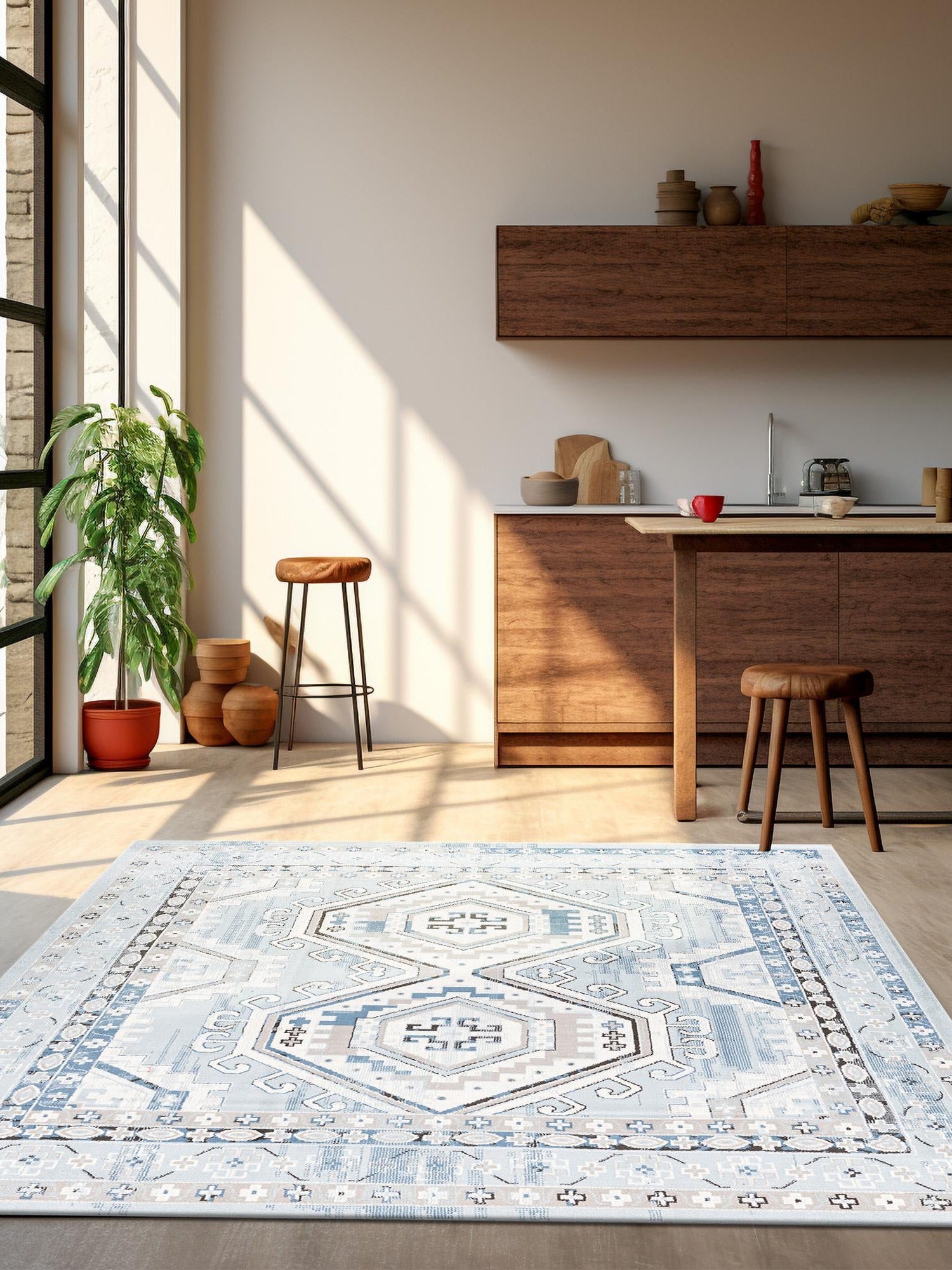 Aqua Blue 7' 10 x 7' 10 Charlotte Square Area Rug 100% Polypropylene With Jute Backing Traditional Classical Durable Carpet for Living Dining Office Rooms for Sale at Rug Engine