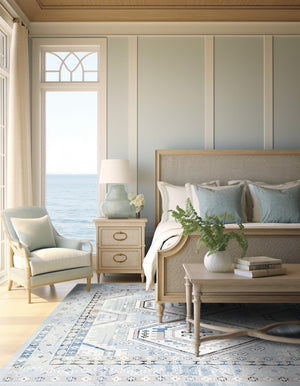 Aqua Blue 7' 10 x 7' 10 Charlotte Square Area Rug 100% Polypropylene With Jute Backing Traditional Classical Durable Carpet for Living Dining Office Rooms for Sale at Rug Engine