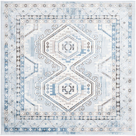 Aqua Blue 5' 3 x 5' 3 Charlotte Square Area Rug 100% Polypropylene With Jute Backing Traditional Classical Durable Carpet for Living Dining Office Rooms for Sale at Rug Engine