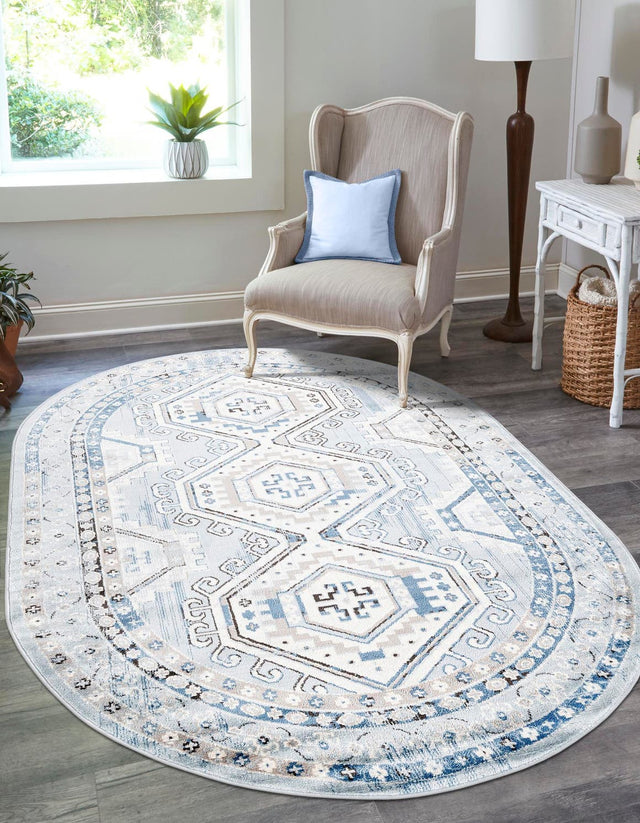 Aqua Blue 4' 1 x 6' 1 Charlotte Oval Area Rug 100% Polypropylene With Jute Backing Traditional Classical Durable Carpet for Living Dining Office Rooms for Sale at Rug Engine