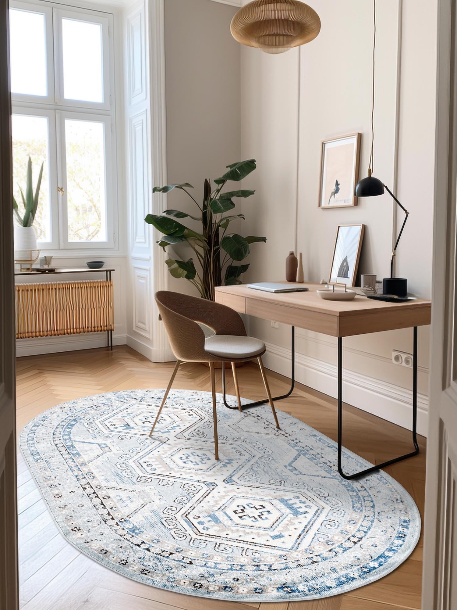 Aqua Blue 4' 1 x 6' 1 Charlotte Oval Area Rug 100% Polypropylene With Jute Backing Traditional Classical Durable Carpet for Living Dining Office Rooms for Sale at Rug Engine