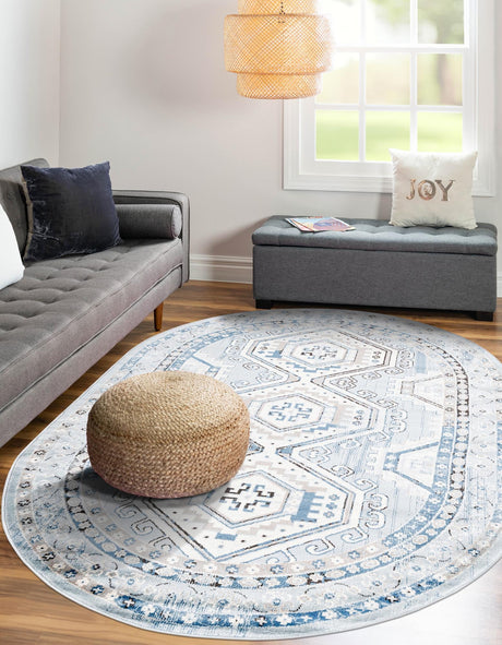 Aqua Blue 4' 1 x 6' 1 Charlotte Oval Area Rug 100% Polypropylene With Jute Backing Traditional Classical Durable Carpet for Living Dining Office Rooms for Sale at Rug Engine