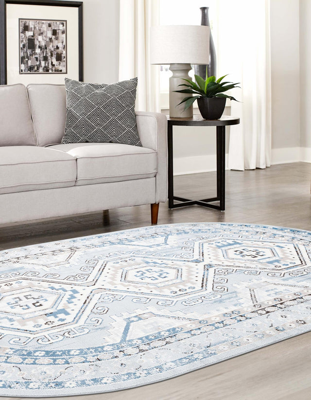 Aqua Blue 7' 10 x 10' Charlotte Oval Area Rug 100% Polypropylene With Jute Backing Traditional Classical Durable Carpet for Living Dining Office Rooms for Sale at Rug Engine