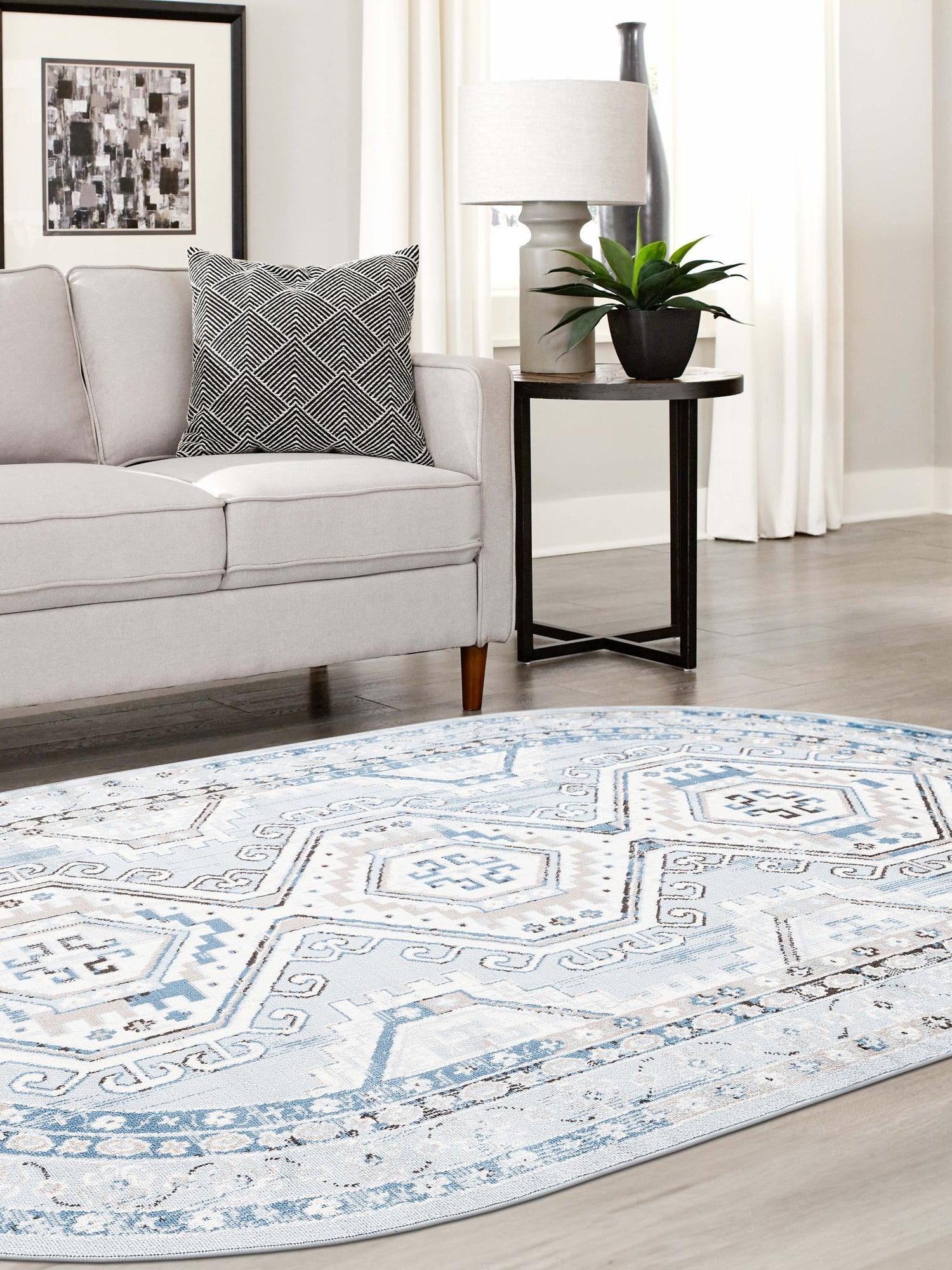 Aqua Blue 4' 1 x 6' 1 Charlotte Oval Area Rug 100% Polypropylene With Jute Backing Traditional Classical Durable Carpet for Living Dining Office Rooms for Sale at Rug Engine