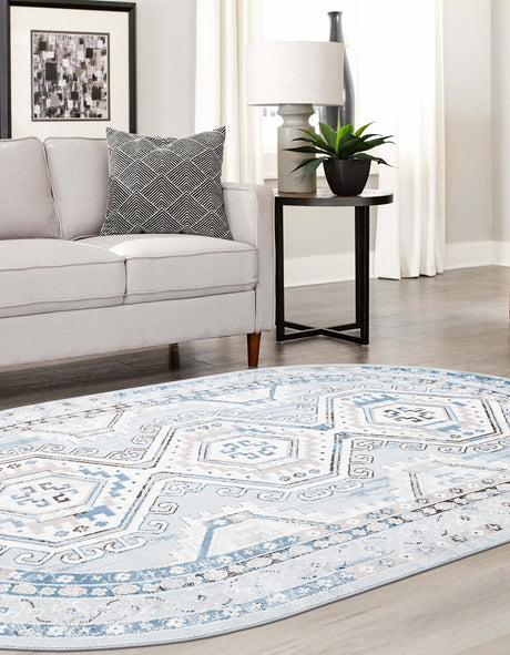Aqua Blue 4' 1 x 6' 1 Charlotte Oval Area Rug 100% Polypropylene With Jute Backing Traditional Classical Durable Carpet for Living Dining Office Rooms for Sale at Rug Engine