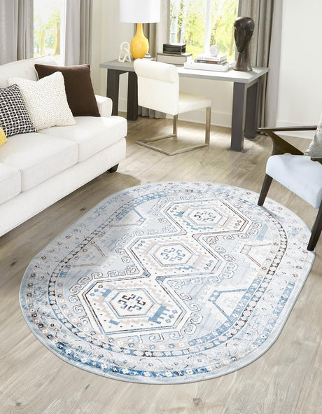 Aqua Blue 4' 1 x 6' 1 Charlotte Oval Area Rug 100% Polypropylene With Jute Backing Traditional Classical Durable Carpet for Living Dining Office Rooms for Sale at Rug Engine