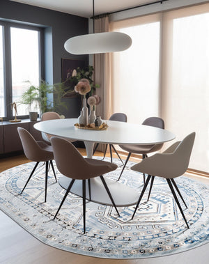 Aqua Blue 7' 10 x 10' Charlotte Oval Area Rug 100% Polypropylene With Jute Backing Traditional Classical Durable Carpet for Living Dining Office Rooms for Sale at Rug Engine