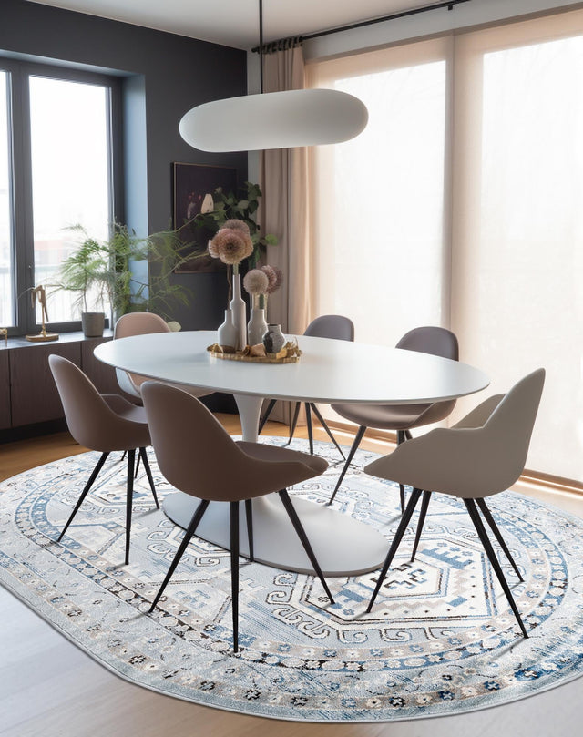 Aqua Blue 7' 10 x 10' Charlotte Oval Area Rug 100% Polypropylene With Jute Backing Traditional Classical Durable Carpet for Living Dining Office Rooms for Sale at Rug Engine