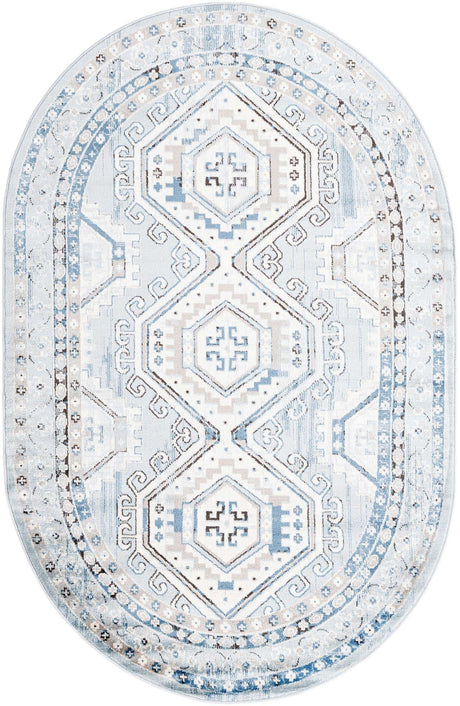 Aqua Blue 5' 3 x 8' Charlotte Oval Area Rug 100% Polypropylene With Jute Backing Traditional Classical Durable Carpet for Living Dining Office Rooms for Sale at Rug Engine