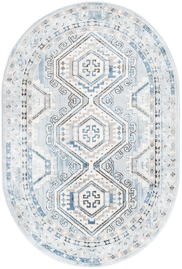 Aqua Blue 4' 1 x 6' 1 Charlotte Oval Area Rug 100% Polypropylene With Jute Backing Traditional Classical Durable Carpet for Living Dining Office Rooms for Sale at Rug Engine
