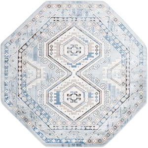 Aqua Blue 7' 10 x 7' 10 Charlotte Octagon Area Rug 100% Polypropylene With Jute Backing Traditional Classical Durable Carpet for Living Dining Office Rooms for Sale at Rug Engine