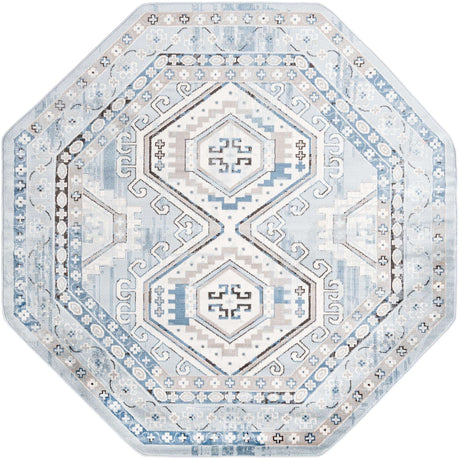 Aqua Blue 7' 10 x 7' 10 Charlotte Octagon Area Rug 100% Polypropylene With Jute Backing Traditional Classical Durable Carpet for Living Dining Office Rooms for Sale at Rug Engine