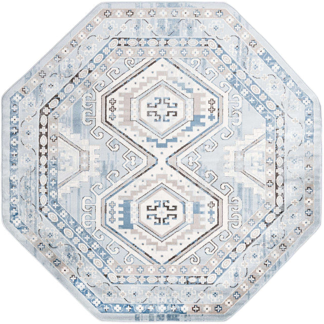 Aqua Blue 7' 10 x 7' 10 Charlotte Octagon Area Rug 100% Polypropylene With Jute Backing Traditional Classical Durable Carpet for Living Dining Office Rooms for Sale at Rug Engine