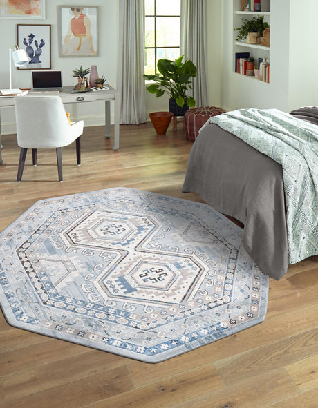 Aqua Blue 7' 10 x 7' 10 Charlotte Octagon Area Rug 100% Polypropylene With Jute Backing Traditional Classical Durable Carpet for Living Dining Office Rooms for Sale at Rug Engine