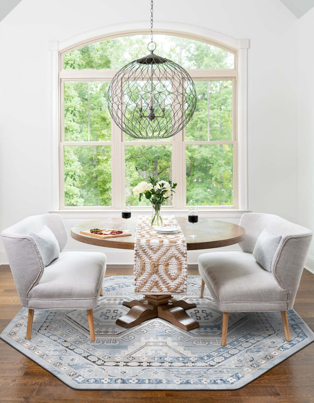 Aqua Blue 5' 3 x 5' 3 Charlotte Octagon Area Rug 100% Polypropylene With Jute Backing Traditional Classical Durable Carpet for Living Dining Office Rooms for Sale at Rug Engine