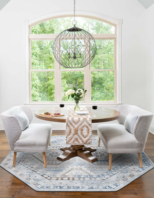 Aqua Blue 7' 10 x 7' 10 Charlotte Octagon Area Rug 100% Polypropylene With Jute Backing Traditional Classical Durable Carpet for Living Dining Office Rooms for Sale at Rug Engine