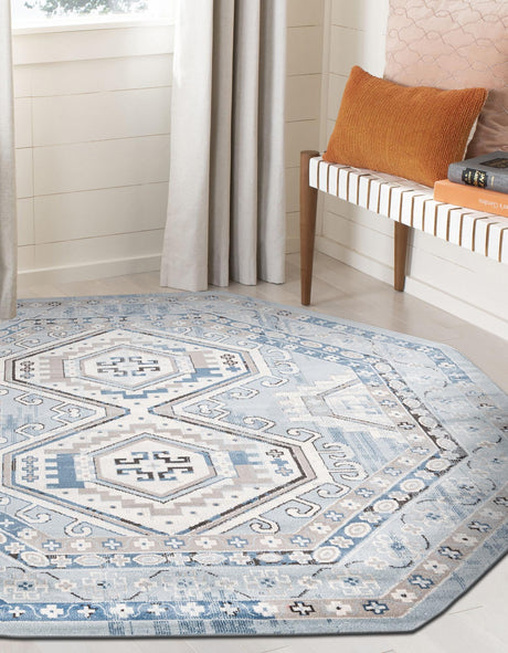 Aqua Blue 5' 3 x 5' 3 Charlotte Octagon Area Rug 100% Polypropylene With Jute Backing Traditional Classical Durable Carpet for Living Dining Office Rooms for Sale at Rug Engine