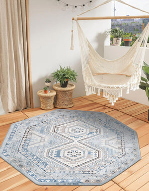 Aqua Blue 7' 10 x 7' 10 Charlotte Octagon Area Rug 100% Polypropylene With Jute Backing Traditional Classical Durable Carpet for Living Dining Office Rooms for Sale at Rug Engine