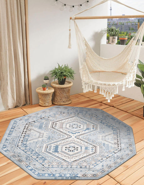 Aqua Blue 7' 10 x 7' 10 Charlotte Octagon Area Rug 100% Polypropylene With Jute Backing Traditional Classical Durable Carpet for Living Dining Office Rooms for Sale at Rug Engine