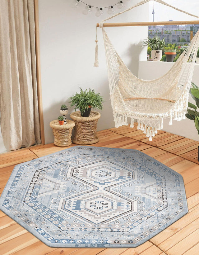 Aqua Blue 7' 10 x 7' 10 Charlotte Octagon Area Rug 100% Polypropylene With Jute Backing Traditional Classical Durable Carpet for Living Dining Office Rooms for Sale at Rug Engine
