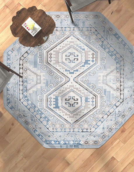 Aqua Blue 7' 10 x 7' 10 Charlotte Octagon Area Rug 100% Polypropylene With Jute Backing Traditional Classical Durable Carpet for Living Dining Office Rooms for Sale at Rug Engine