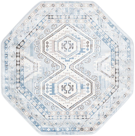 Aqua Blue 5' 3 x 5' 3 Charlotte Octagon Area Rug 100% Polypropylene With Jute Backing Traditional Classical Durable Carpet for Living Dining Office Rooms for Sale at Rug Engine