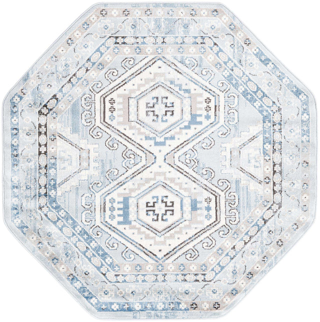 Aqua Blue 5' 3 x 5' 3 Charlotte Octagon Area Rug 100% Polypropylene With Jute Backing Traditional Classical Durable Carpet for Living Dining Office Rooms for Sale at Rug Engine