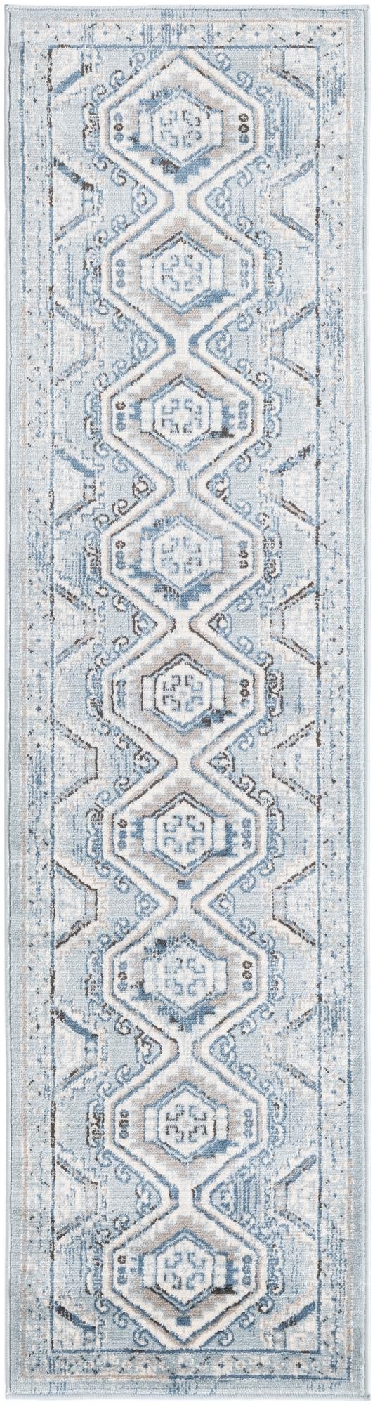 Aqua Blue 2' x 8' Charlotte Runner Area Rug 100% Polypropylene With Jute Backing Traditional Classical Durable Carpet for Living Dining Office Rooms for Sale at Rug Engine