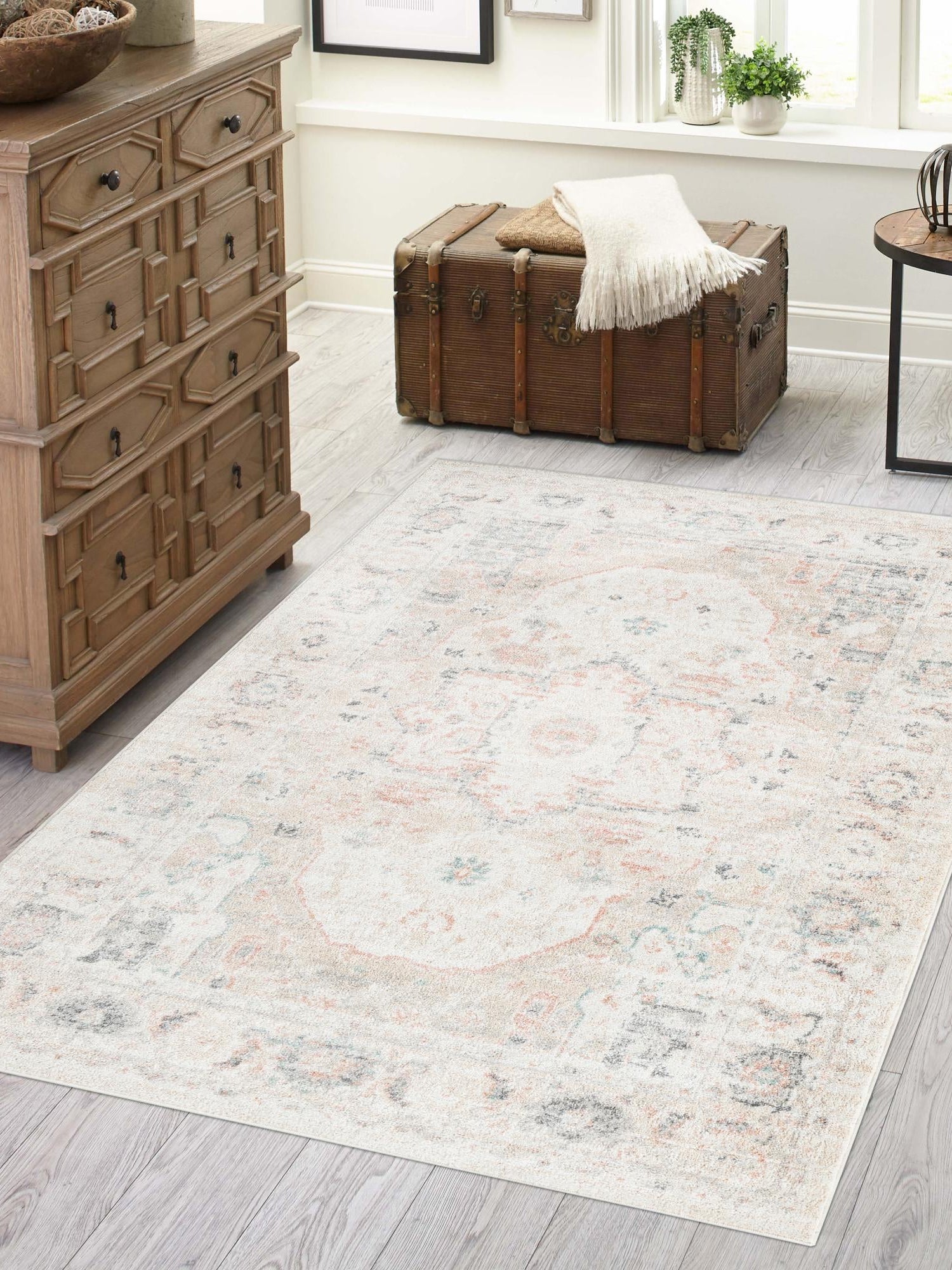 Ivory 4' x 6' Madeline Vintage Rectangle Area Rug 100% Polypropylene Distressed Traditional Carpet for Classic Interior Home Design for Sale at Rug Engine