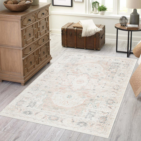 Ivory 4' x 6' Madeline Vintage Rectangle Area Rug 100% Polypropylene Distressed Traditional Carpet for Classic Interior Home Design for Sale at Rug Engine