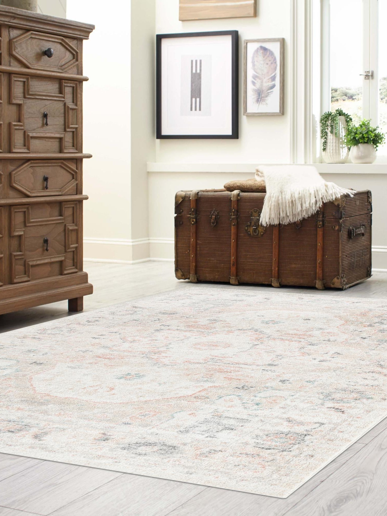 Ivory 4' x 6' Madeline Vintage Rectangle Area Rug 100% Polypropylene Distressed Traditional Carpet for Classic Interior Home Design for Sale at Rug Engine