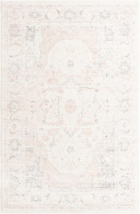 Ivory 5' 3 x 8' Madeline Vintage Rectangle Area Rug 100% Polypropylene Distressed Traditional Carpet for Classic Interior Home Design for Sale at Rug Engine