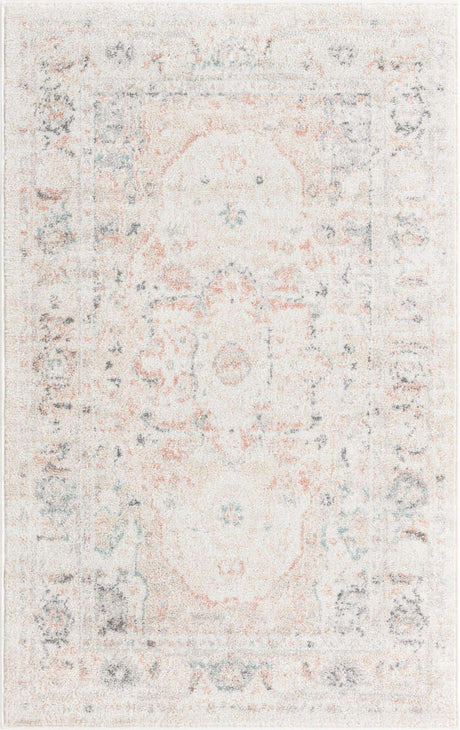 Ivory 3' 3 x 5' 3 Madeline Vintage Rectangle Area Rug 100% Polypropylene Distressed Traditional Carpet for Classic Interior Home Design for Sale at Rug Engine
