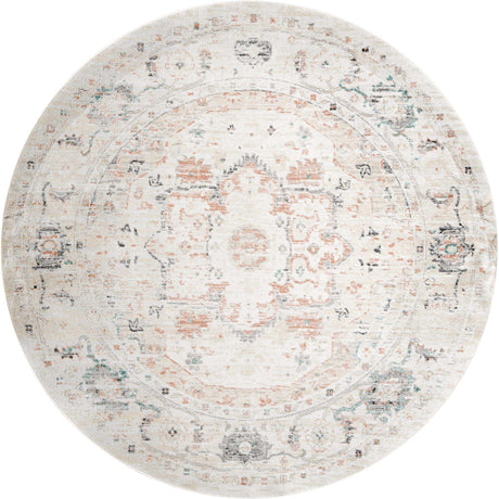 Ivory 7' 10 x 7' 10 Madeline Vintage Round Area Rug 100% Polypropylene Distressed Traditional Carpet for Classic Interior Home Design for Sale at Rug Engine